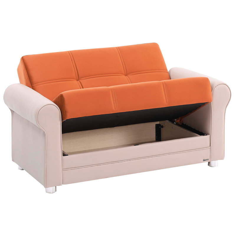 Causeuse convertible rembourrée avec rangement, polyester, Orange