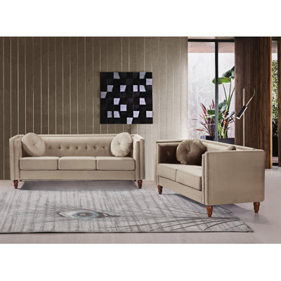 Tufted Classic Design Velvet Upholstery 2-Piece Living Room Set