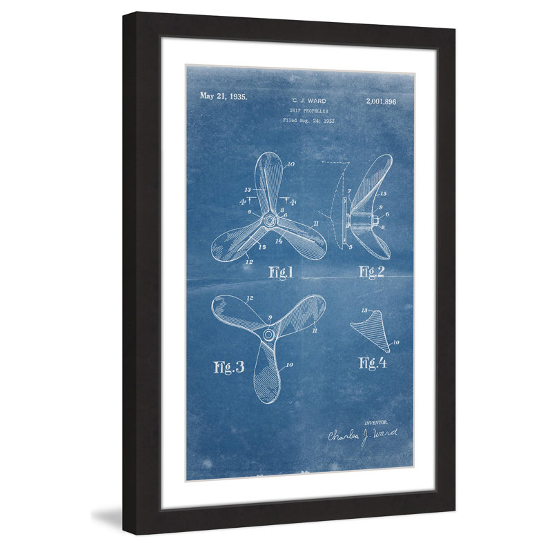 « ship hélice 1933 blueprint » par steve king, reproduction d’art encadrée, H 24 po x l 16 po x P 1,5 po