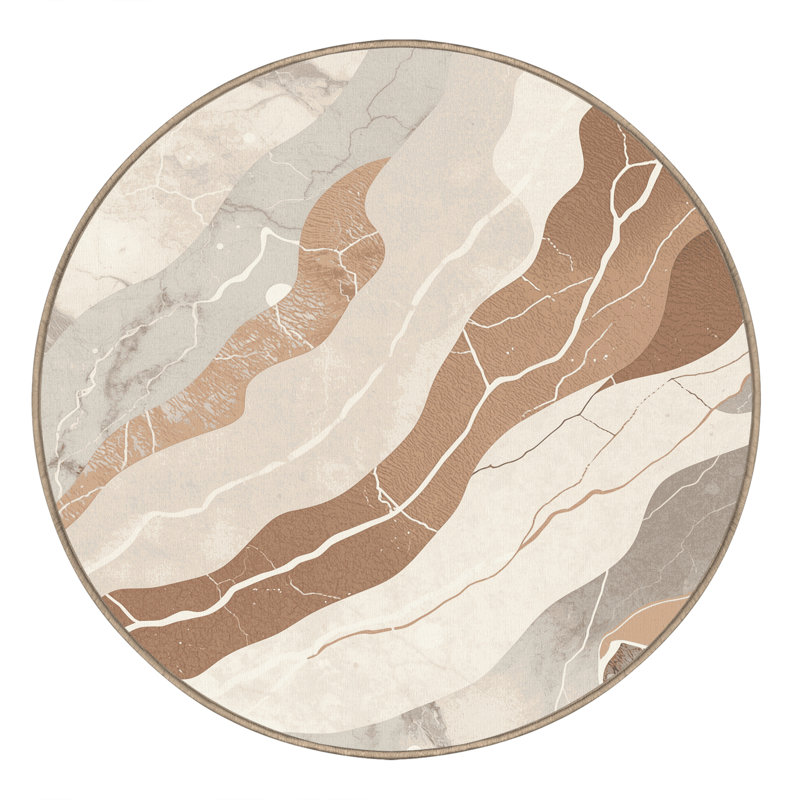 Machine Washable Bensonhurst Posh & Luxe Marble Rug in Beige – Beige Binding, 6' Round