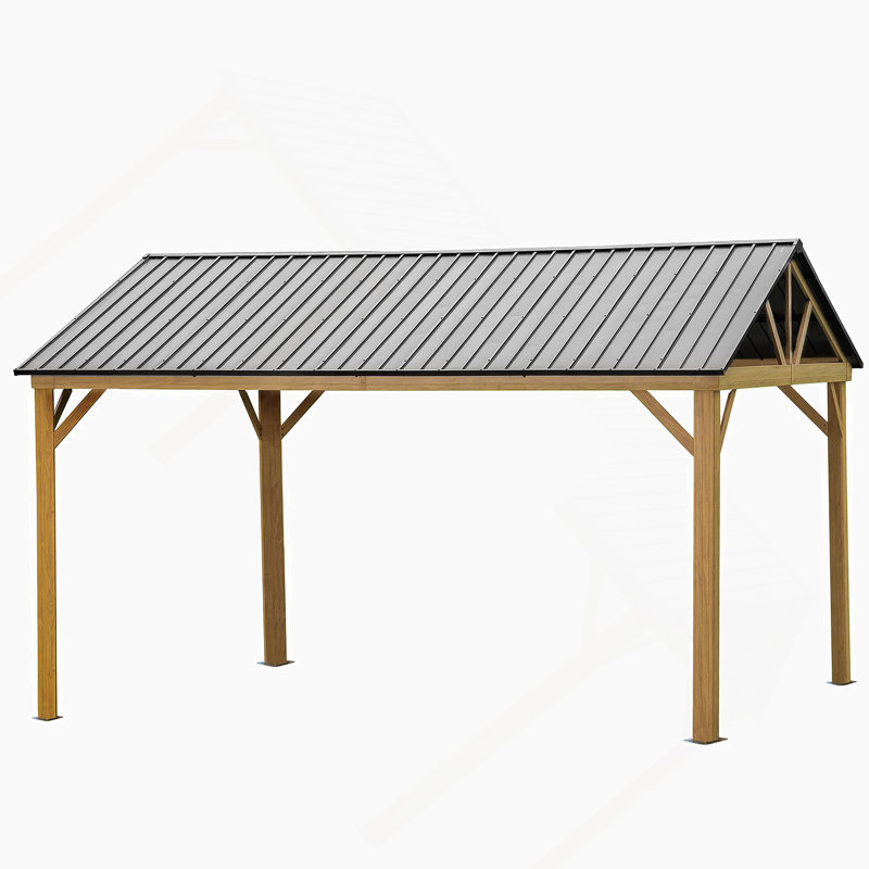 Pavillon de jardin extérieur en aluminium 12 pi x 14 pi avec toit en pignon en acier galvanisé pour terrasse de patio