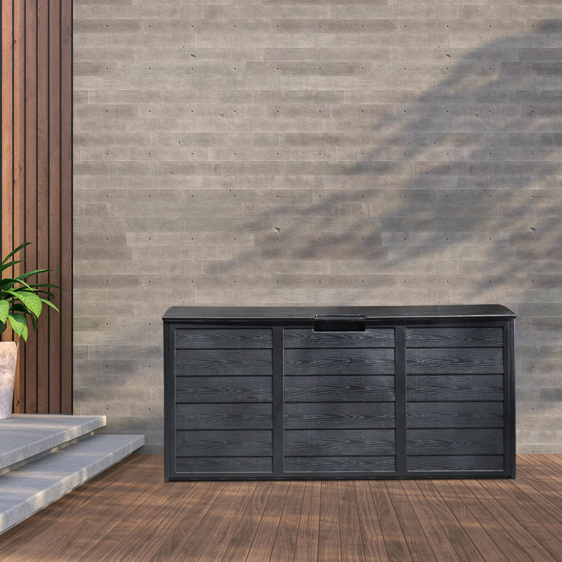 Coffre de terrasse en plastique avec roulettes 75 gallons Winado, Noir, noir, noir, noir