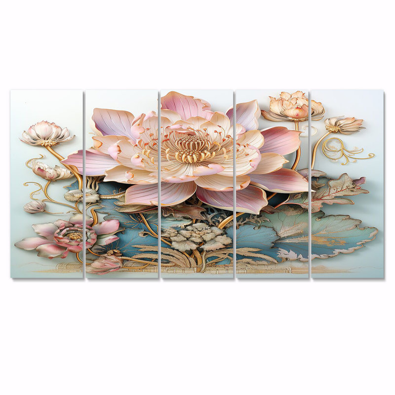Kean - Lotus, art mural 5 pièces, H 28 po x l 60 po