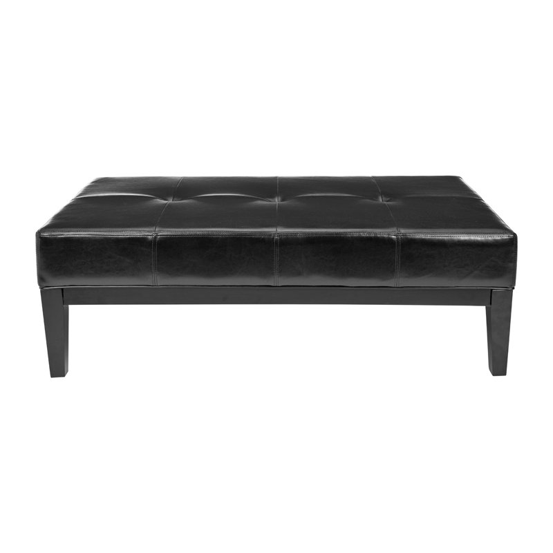 Kamyrah Faux Leather Ottoman, Black Faux Leather