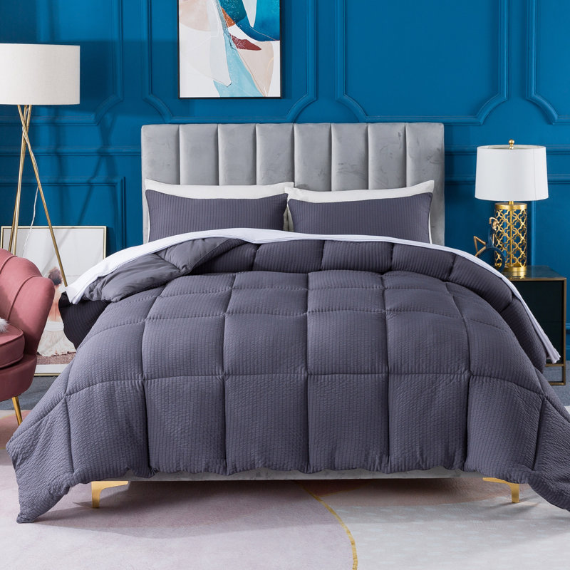 Ensemble d'édredon en duvet synthétique toutes saisons en duvet synthétique doux, gris