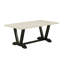 Ensemble de 3 petites tables de salle à manger comprenant une table et 2 bancs de table - Lin blanc (blanc cassé) et finition noire brossée -1409298507-1409298506-1409298504