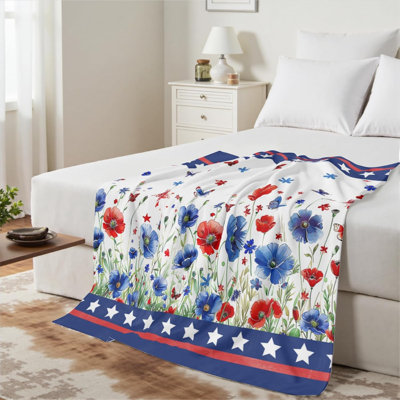 Jeté patriotique à fleurs rouges et bleues, couverture du 4 juillet pour le canapé, jeté chaud et doux pour la chambre de l'Independence Memorial Day, décor de canapé-lit 50 x 60 po