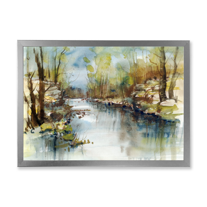 «Summer River Landscape II», reproduction sur toile flottante, H 30 po x l 40 po x P 1,5 po, Cadre photo argenté