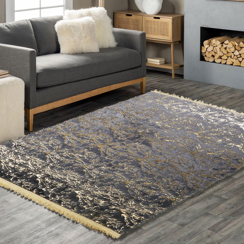 Tapis gris moelleux moderne avec texture douce_8,83 X 12 pi, Rectangle 8 pi 10 po x 12 pi
