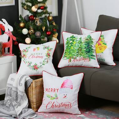 Mike&Co. New York Christmas Tree Decorative Throw Pillow Set of 4 Lumbar White & Red for Couch, Bedding - White - 12 x 20 in