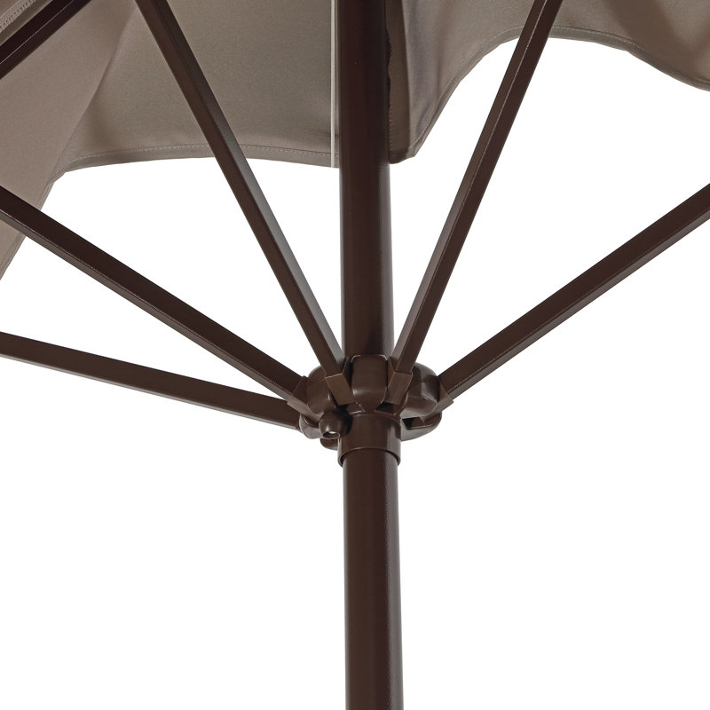 Parasol de terrasse semi-rigide à manivelle de 9 pi avec manivelle et bordure carrée Sidney, auvent gris, mât brun foncé