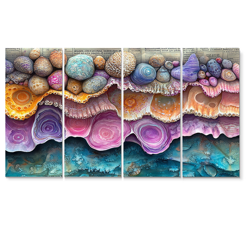 Rose et bleu, corail, océan, bord de merveille - ensemble d'art mural corail, H 28 po x l 48 po