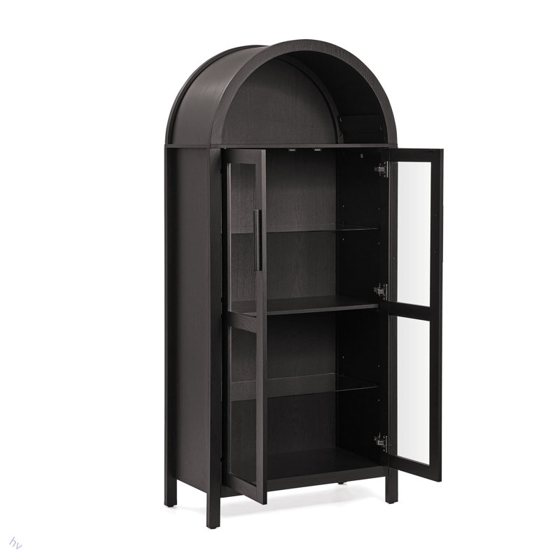 Modern Retro-Style Wooden Storage Cabinet With Adjustable Glass Partitions