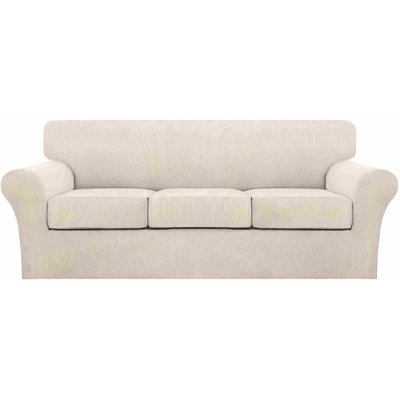 4 Piece Couch Cover Sofa Covers For 3 Cushion Couch Sofa Slipcovers Washable Sofa Cover For Dogs With Individual Couch Cushion Covers Feature Jacquard Fabric(3 Cushion Sofa, Biscotti Beige)
