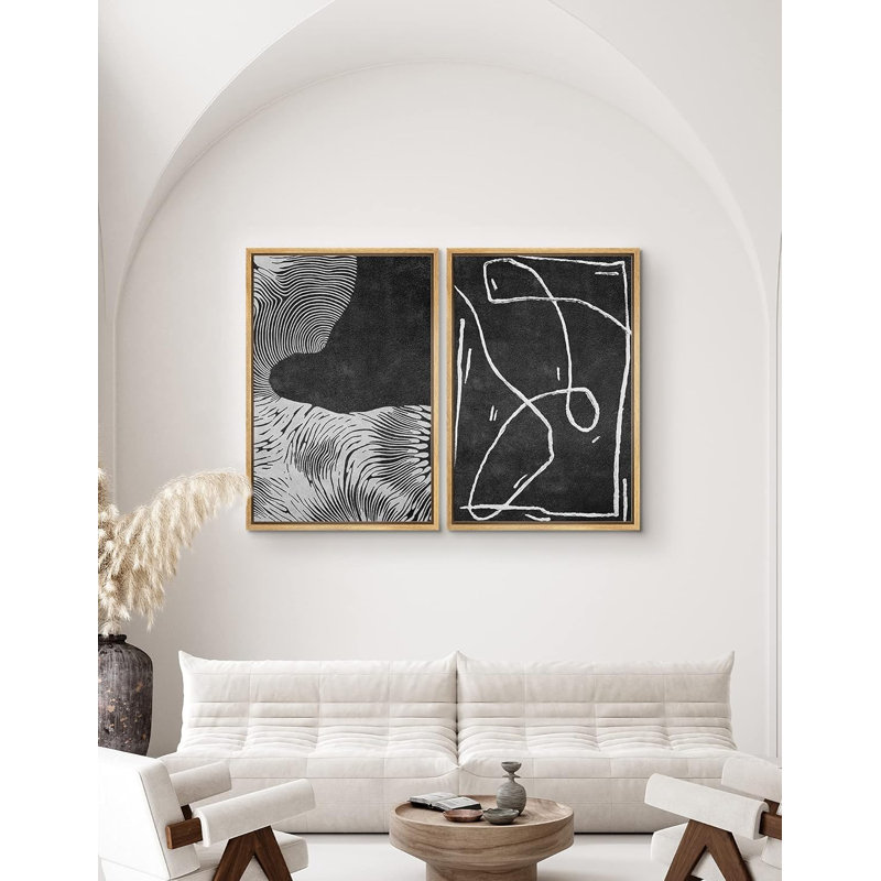 Tourbillons gris et lignes sur fond noir, art moderne abstrait géométrique foncé, H 24 po x l 16 po