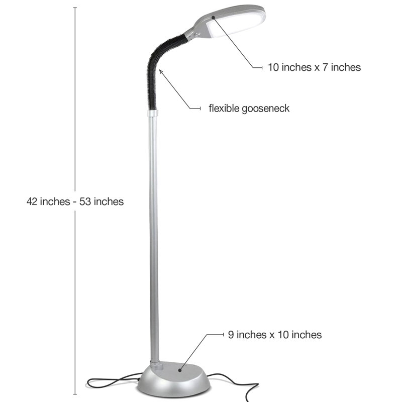 Litespan 53 in. Industrial Dimmable LED Floor Lamp with Height Adjustable Gooseneck Head, Silver