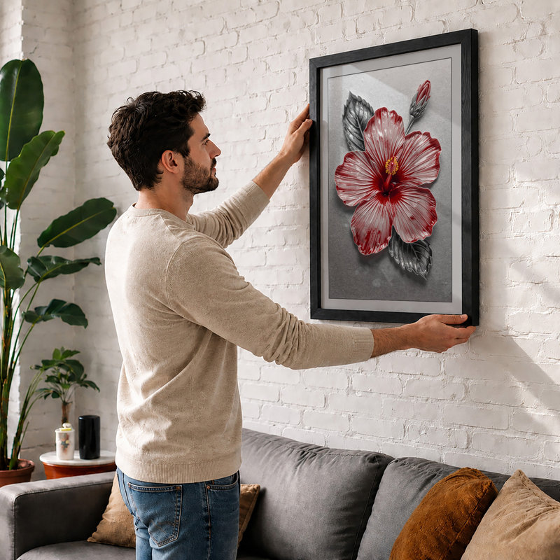 Hibiscus in Bloom Botanical - Framed Print, A1 - 84.1 x 59.4 cm, Oak