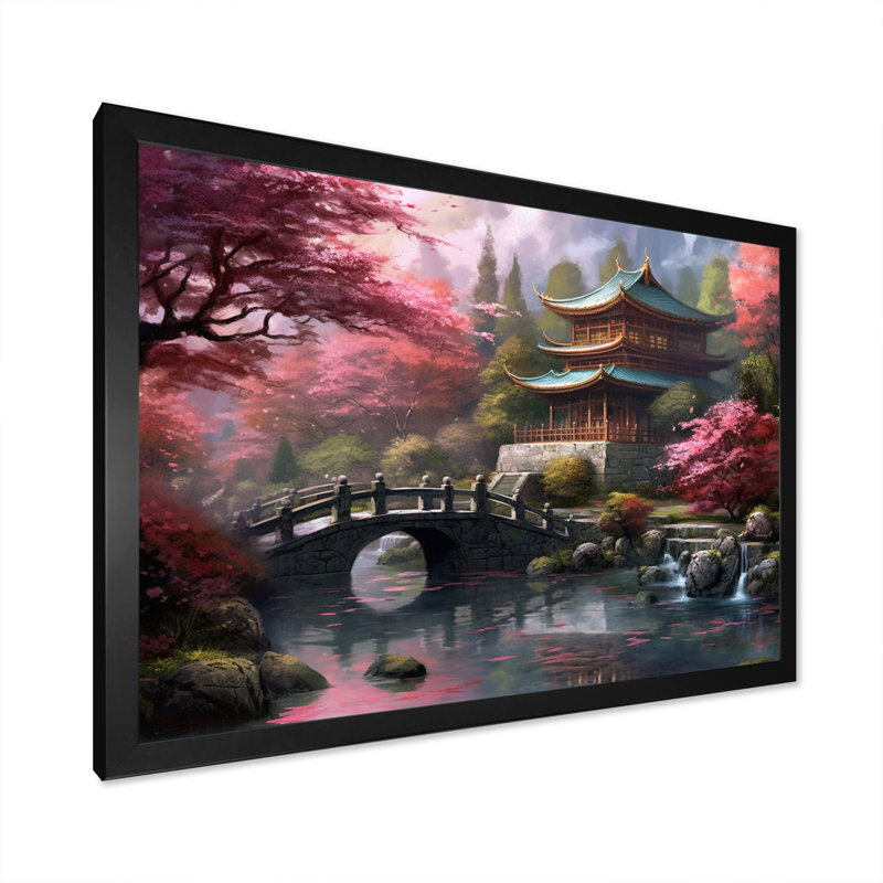 Japon, terre du Samouraï V sur toile, H 16 po x l 32 po x P 1 po, Cadre simple noir