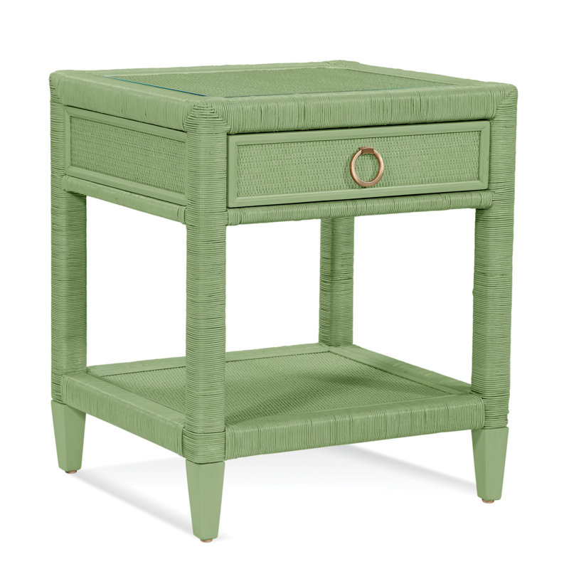 Sabal Bay 1 - Drawer Wicker Nightstand, Celery, Satin Nickel