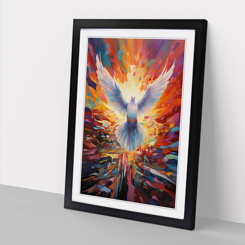 Dove Bird Colour Field No.2 - Single Picture Frame Print on Wood, 34" H x 25" W x 2" D, Black
