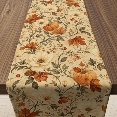 Vintage Autumn Pumpkin Floral Fall Table Runner for Thanksgiving, Friendsgiving, Seasonal Kitchen, Dining Table, Home, Office & Party Décor