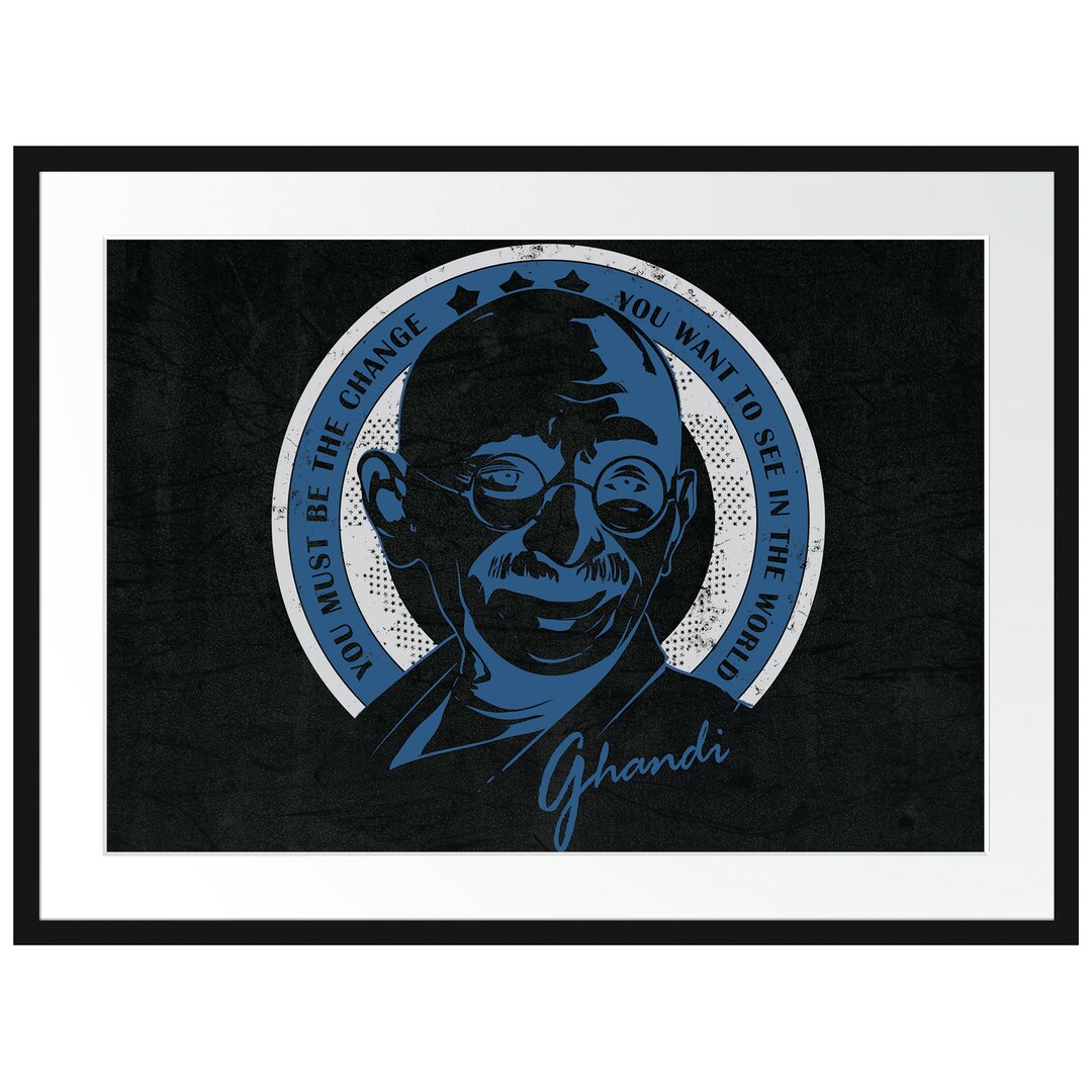 Gerahmtes Poster Ghandi Black