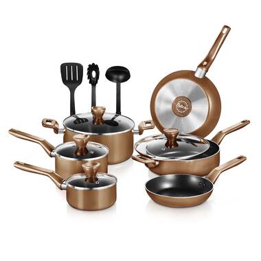 NutriChef Nonstick Cooking Kitchen Cookware Pots and Pans, 20 Piece Set,  Bronze