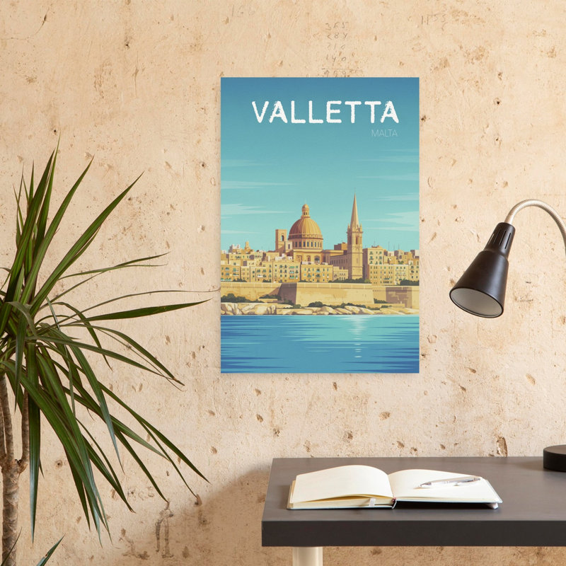 «Valletta Grand Harbour View Serene Abstract Contemporary Architecture City», art mural, H 24 po x l 16 po