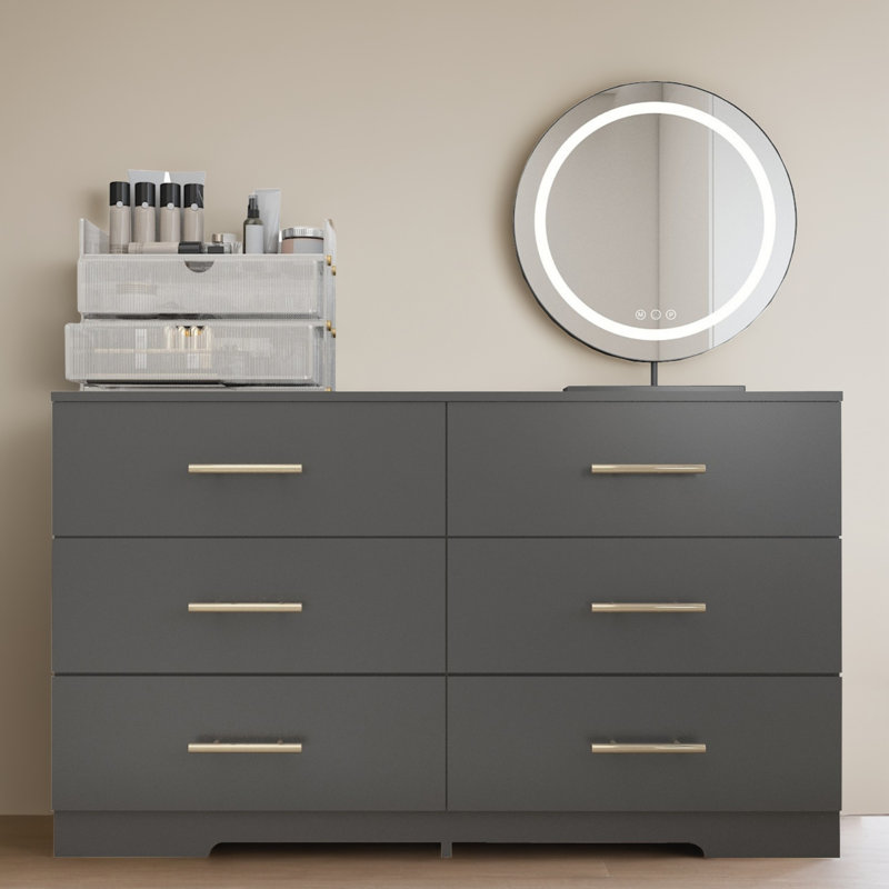 Commode à 6 tiroirs l 47,31 po Valmir, Noir, noir, noir, noir