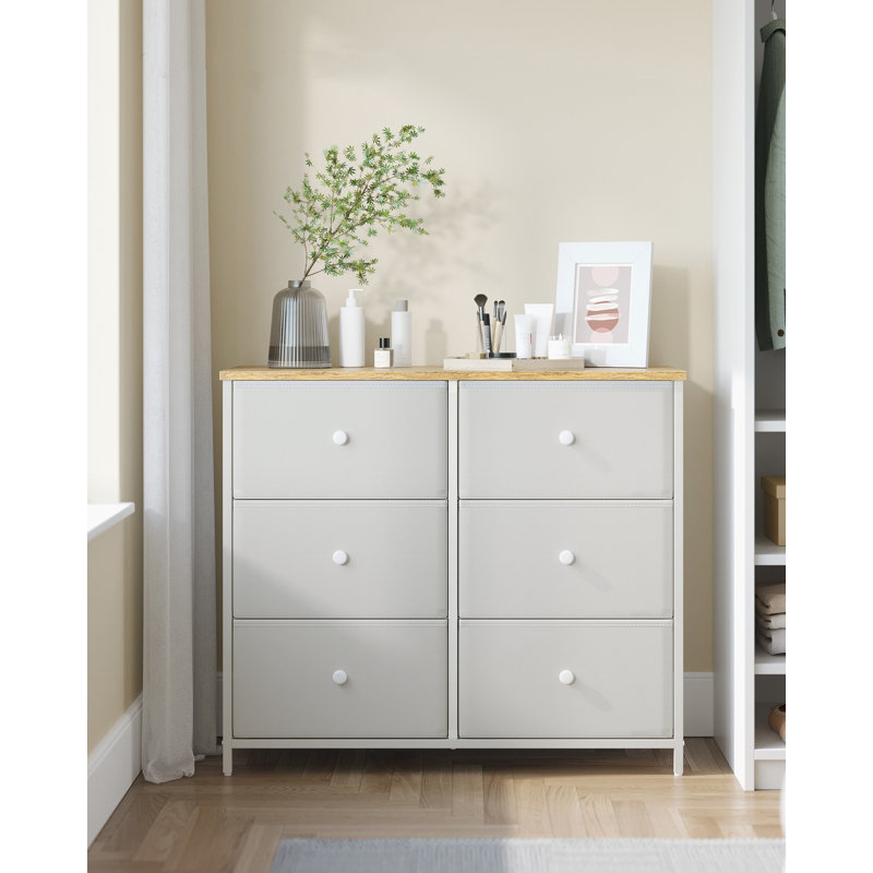 Bartholmey 80 cm W Chest of 6 Drawers, White/Oak