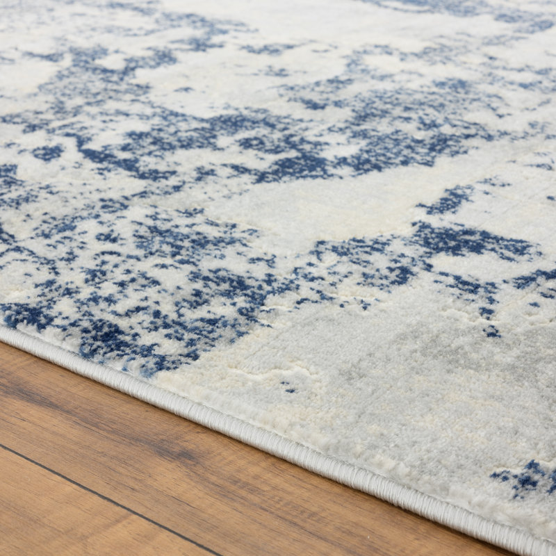 Tapis abstrait bleu / gris / sauge, Rectangle 8 pi x 10 pi
