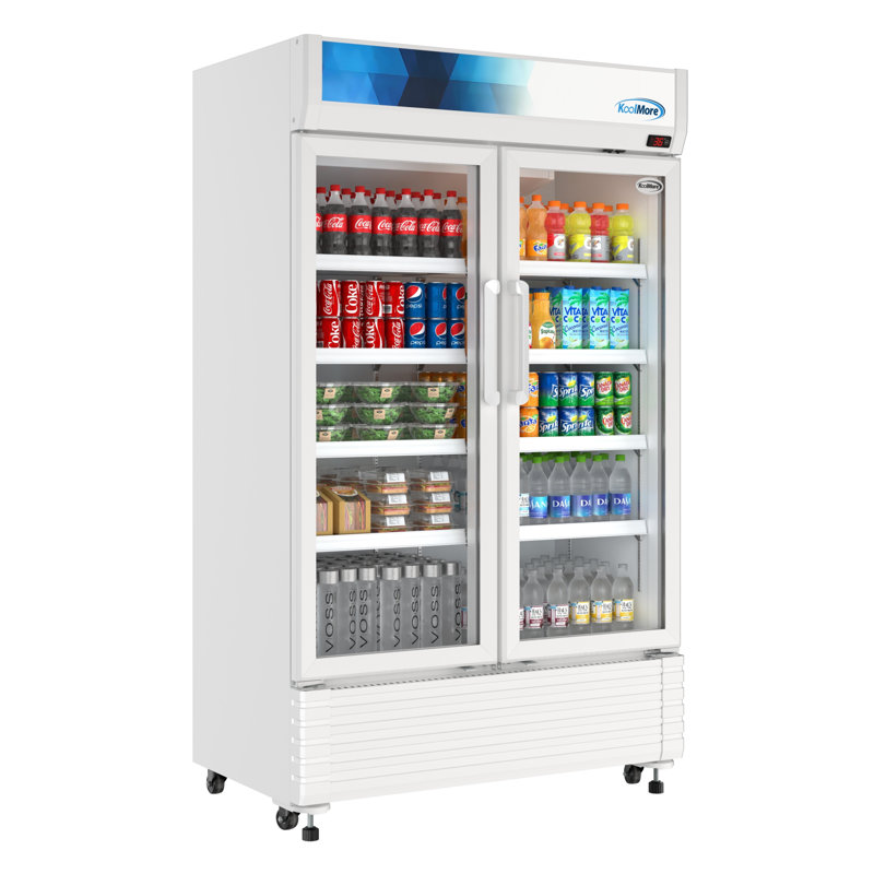 47 in. Commercial 2-Glass Door Merchandiser Refrigerator, 29 cu. ft. in White (KM-MDR-2GD-47)
