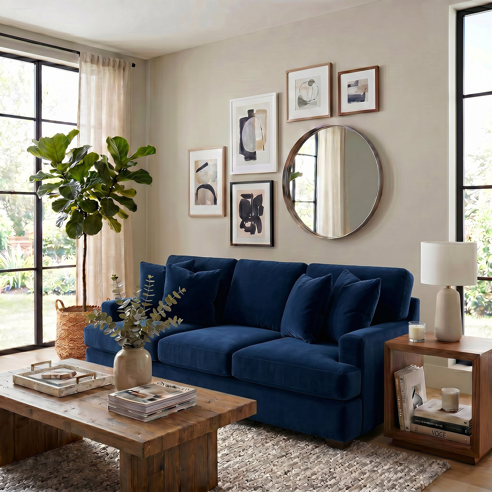 Emilio 90'' Upholstered Sofa, Bella Ink Blue Performance Velvet