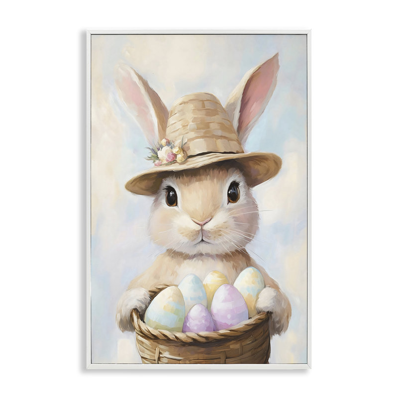 Lapin avec panier à œufs de Pâques, estampe numérique, design par The Prints Vibe, 18 x 12, Encadrement giclée blanc côtier