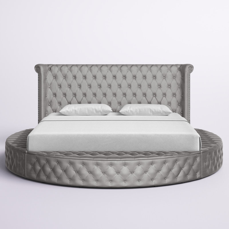 Oona Upholstered Wingback Storage Bed, Gray, Eastern King