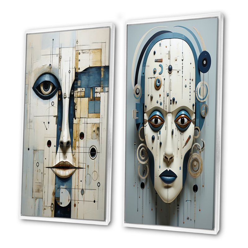 «Minimalisme Folk», ensemble de 2 reproductions d'art sur toile, Cadre blanc, H 40 po x l 41 po