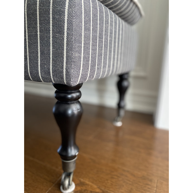 SEAT4U Prebe Bedroom Hallyway Bench with Onyx Black Ticking Linen blend Fabric Upholstered , Black