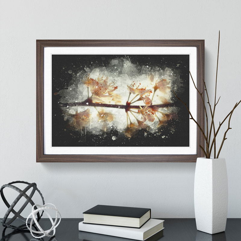 Pink Cherry Blossom Flowers Vol.12 - Picture Frame Graphic Art, 27cm H x 36cm W x 2cm D, Walnut Framed