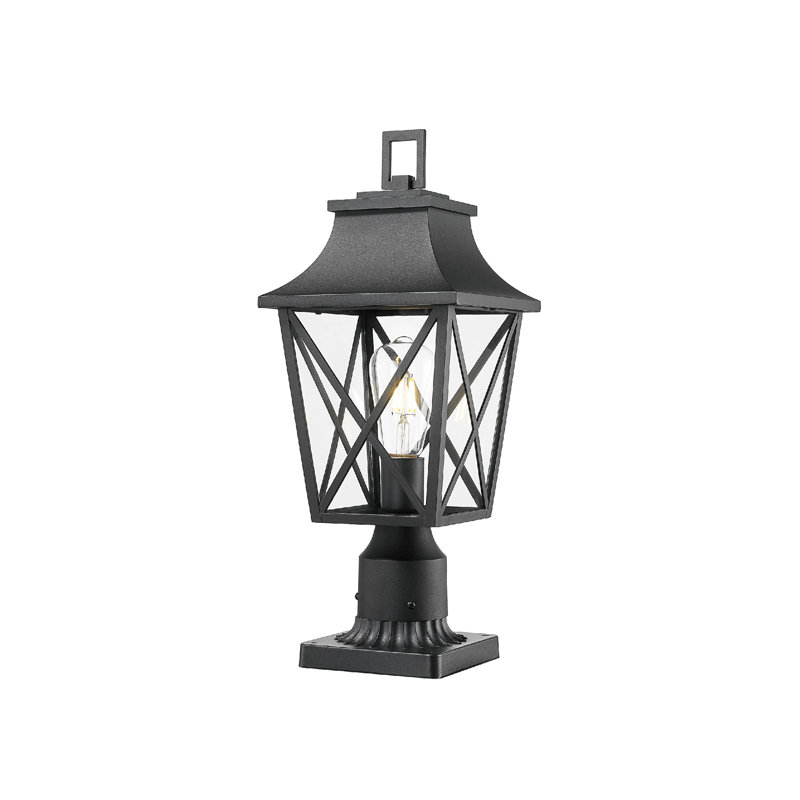 Lampadaire d'extérieur, lanterne à mât noir avec base de quai câblée, lampadaire extérieur avec lampadaire et verre pour chemin de jardin (paquet de 2)