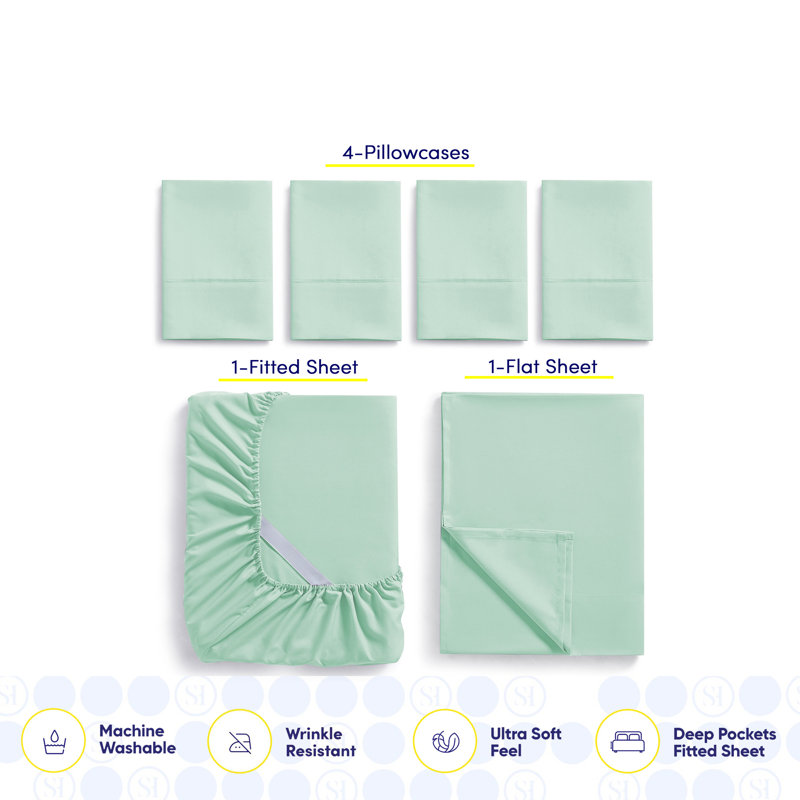 Ensemble de draps luxueux en microfibre douce avec taies d'oreiller en prime, Menthe
