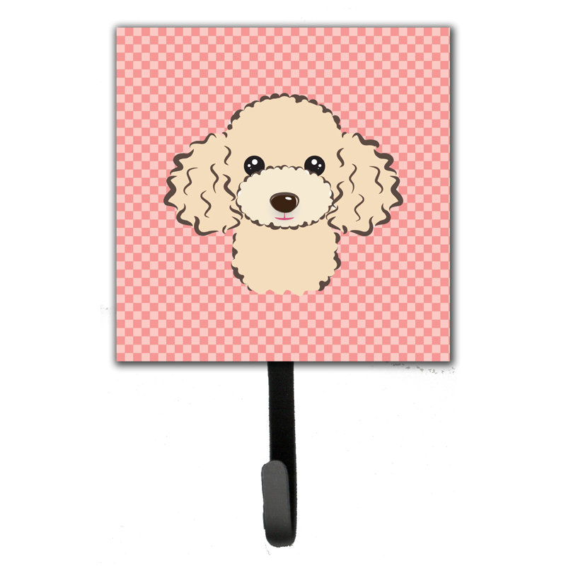 Porte-caniche en damier et crochet mural, Rose/beige