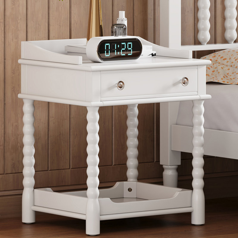 Table de bout avec tiroir et tablettes, Blanc