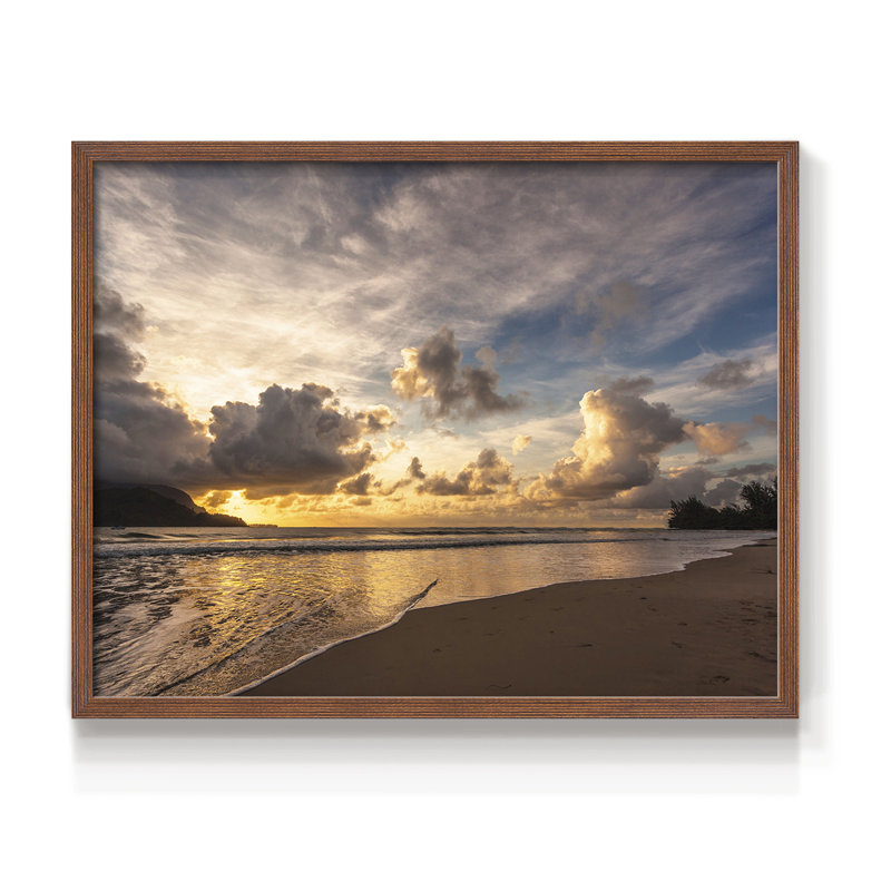 Coucher de soleil dans la baie de Hanalei - reproduction encadrée - réversible, H 16 po x l 20 po, Noyer
