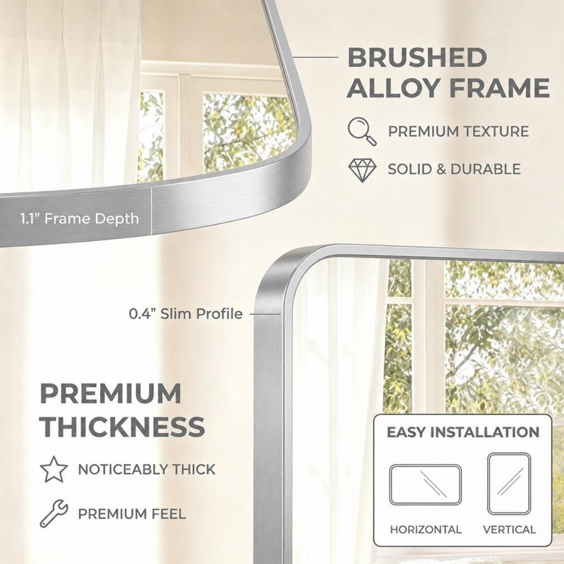 24X36 Inch Silver Metal Framed Rectangular Bathrrom Mirror For Wall.(W2203P156434), Silver, 36" x 24"