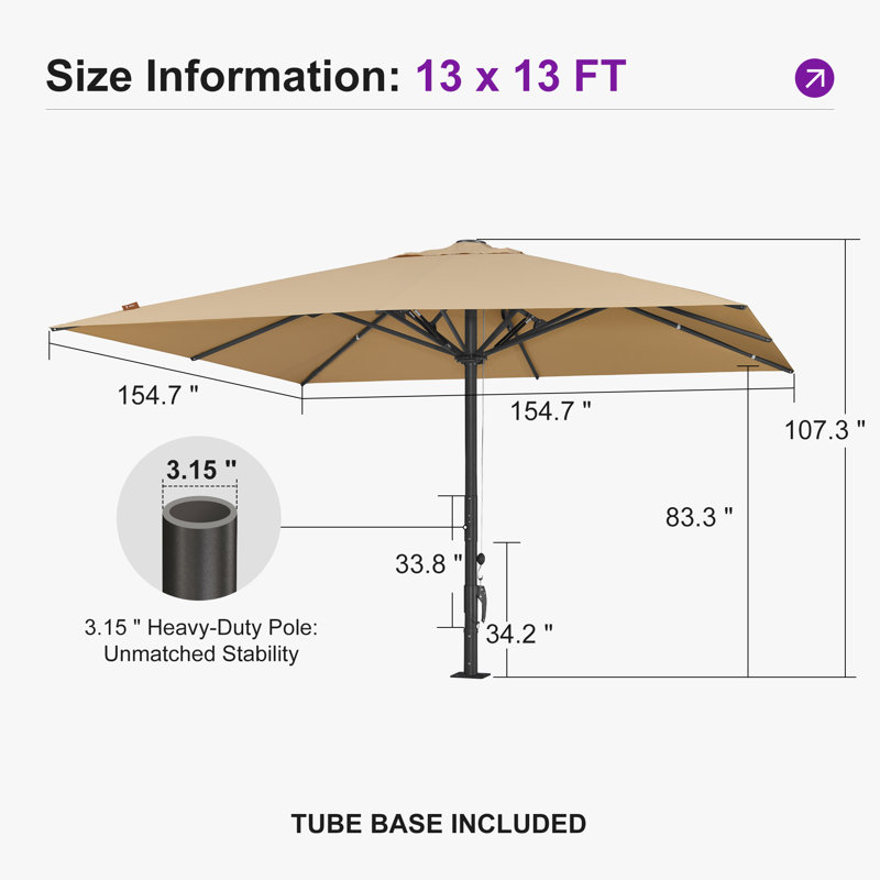 Parasol de table semi-automatique pour l'extérieur, Noir
