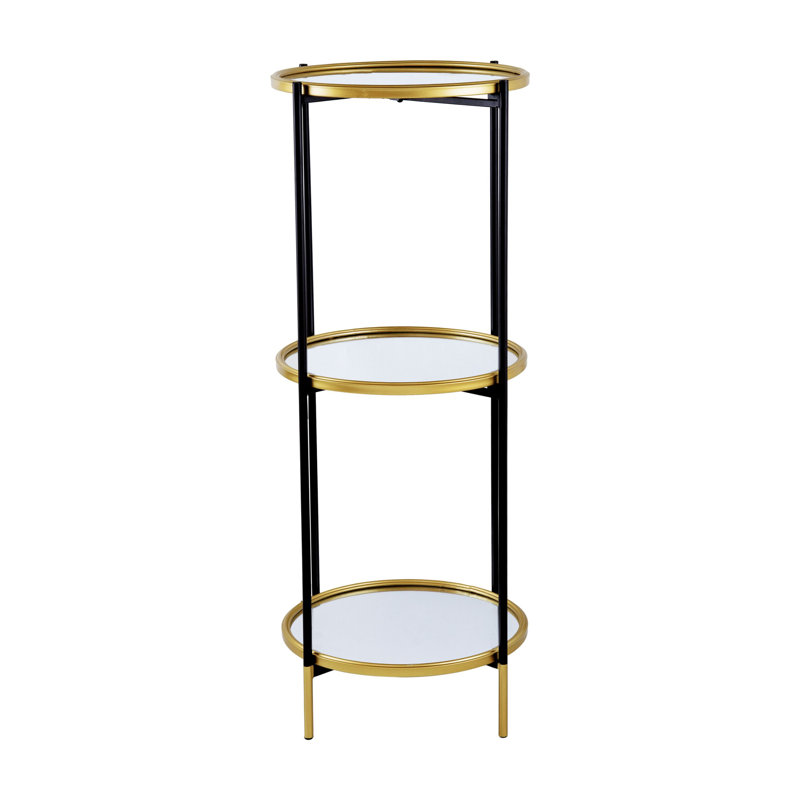 3 Piece Circle Metal and Glass Tiered Shelf, Black