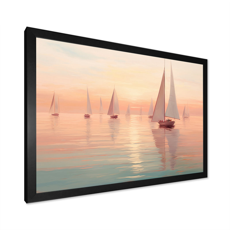 Oliveras voilier harmonieux III - impression, Cadre simple noir, H 16 po x l 32 po x P 1 po