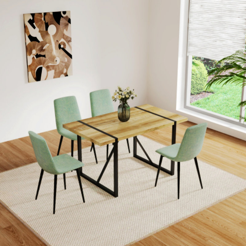 Ensemble de table de salle à manger et chaise de salle à manger, ensemble de table de cuisine en bois avec base en métal