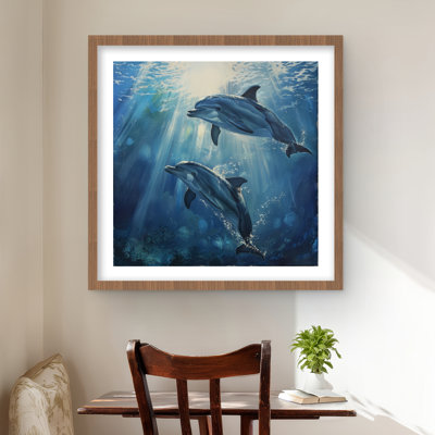 Two Dolphins Gray Framed Matted Print for Home Decor