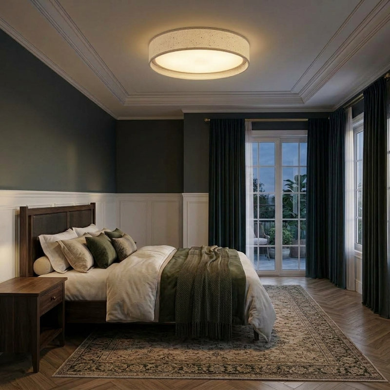 20" 48W LED Flush Mount Ceiling Light with Fabric Shade and 5CCT